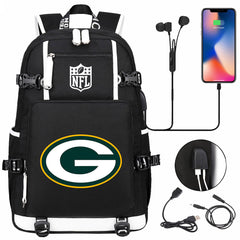 Green Bay Packers Football Team USB Charging Backpack School Notebook Travel Bags