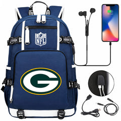 Green Bay Packers Football Team USB Charging Backpack School Notebook Travel Bags