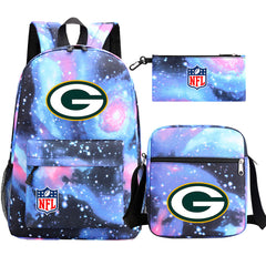 Green Bay Packers Football Team Printed Schoolbag Backpack Shoulder Bag Pencil Bag 3pcs set for Kids Students