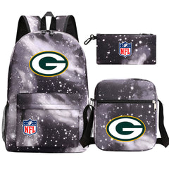 Green Bay Packers Football Team Printed Schoolbag Backpack Shoulder Bag Pencil Bag 3pcs set for Kids Students