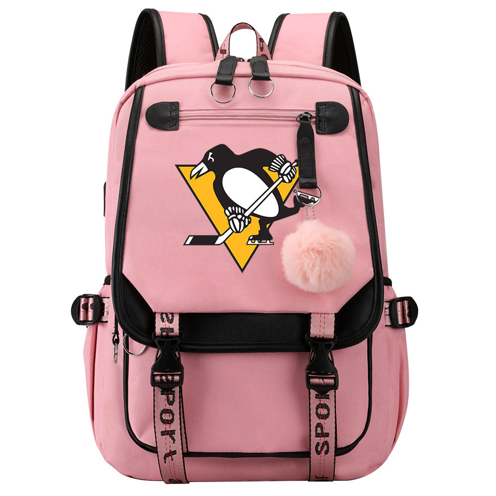Pittsburgh Penguins Hockey League Waterproof Backpack School Notebook Travel Bag USB Charging