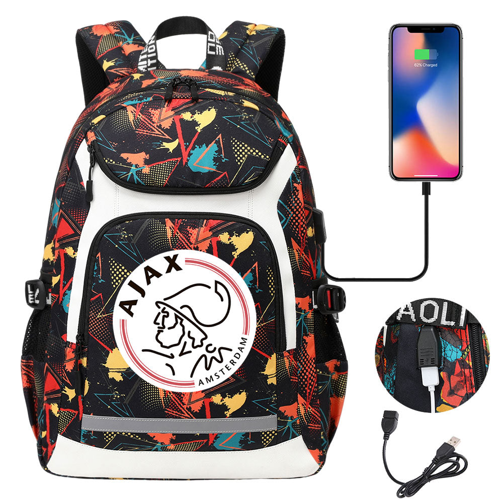 Amsterdamsche Football Club USB Charging Backpack School Notebook Travel Bags