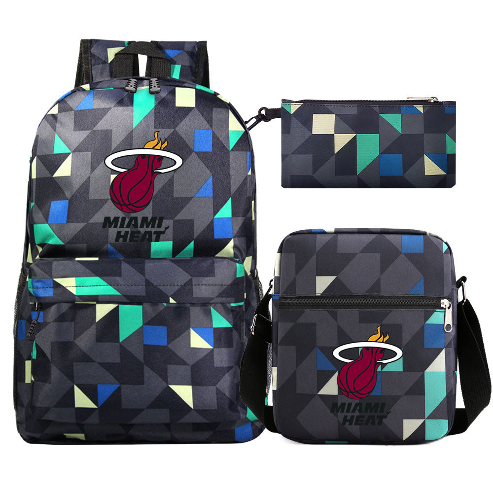 Miami Heat Schoolbag Backpack Shoulder Bag Pencil Bag 3pcs set for Kids Students