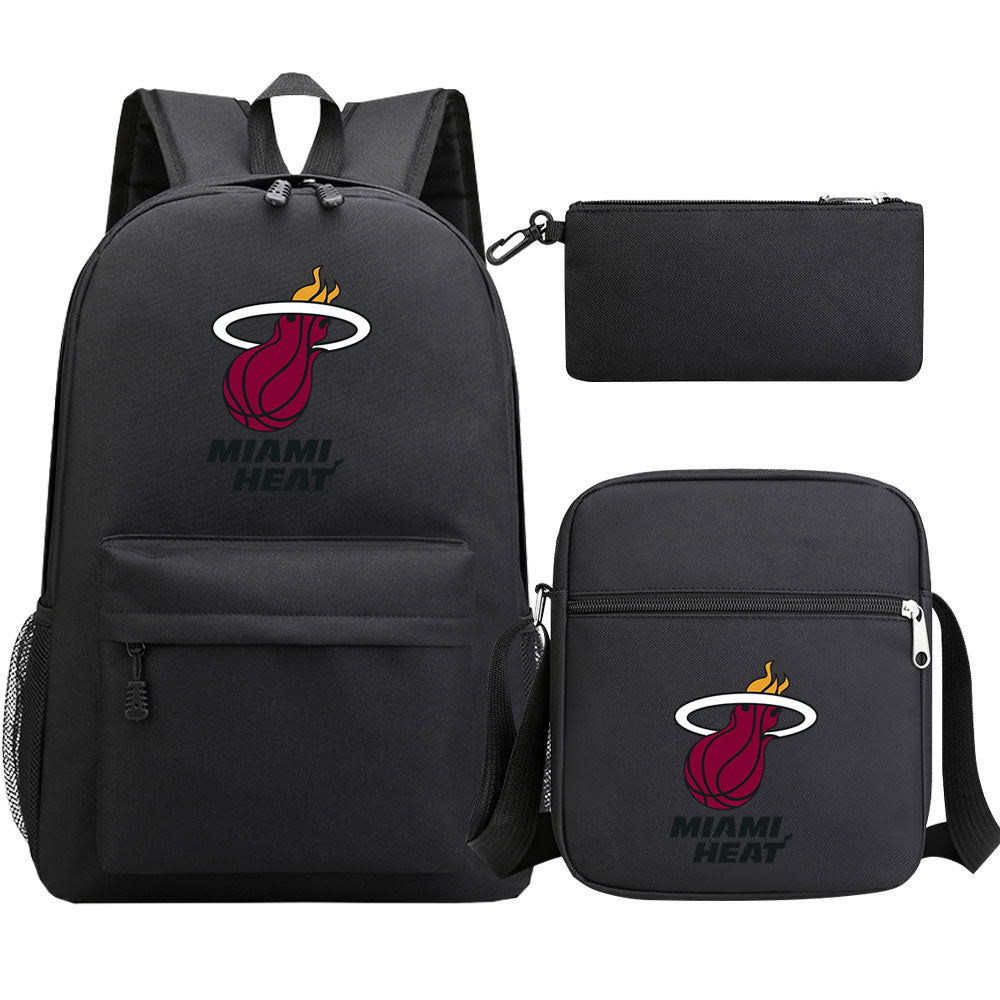 Miami Heat Schoolbag Backpack Shoulder Bag Pencil Bag 3pcs set for Kids Students