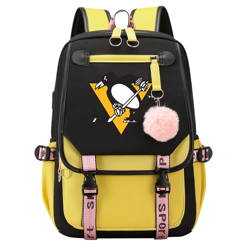 Pittsburgh Penguins Hockey League Waterproof Backpack School Notebook Travel Bag USB Charging