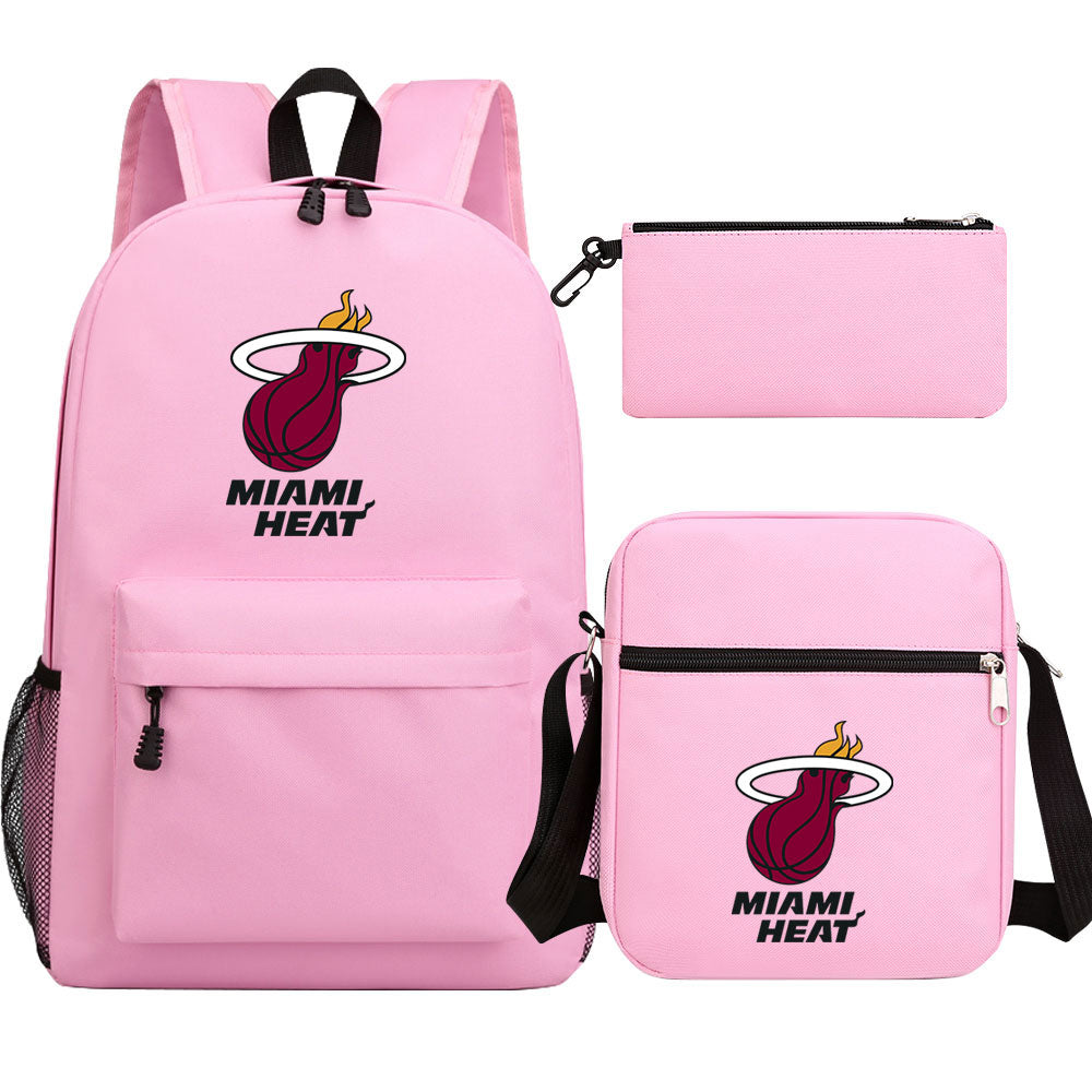 Miami Heat Schoolbag Backpack Shoulder Bag Pencil Bag 3pcs set for Kids Students