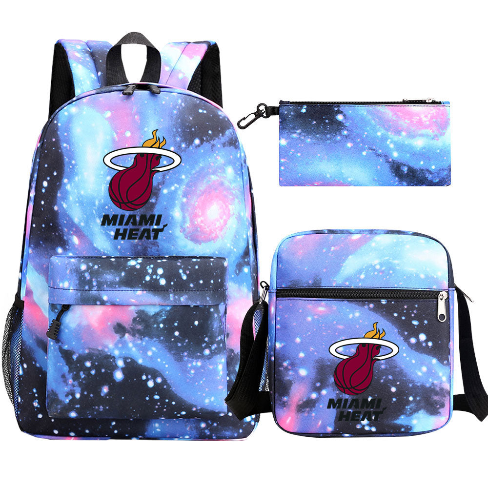 Miami Heat Schoolbag Backpack Shoulder Bag Pencil Bag 3pcs set for Kids Students