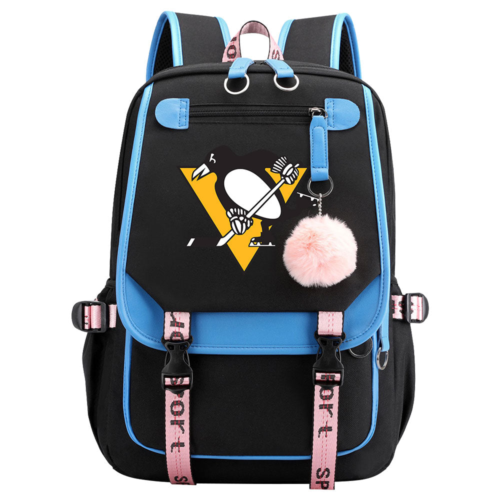 Pittsburgh Penguins Hockey League Waterproof Backpack School Notebook Travel Bag USB Charging