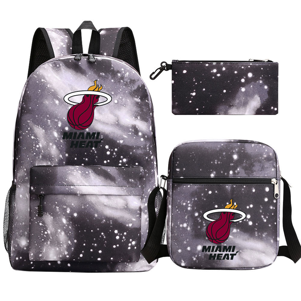 Miami Heat Schoolbag Backpack Shoulder Bag Pencil Bag 3pcs set for Kids Students