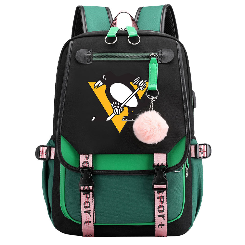 Pittsburgh Penguins Hockey League Waterproof Backpack School Notebook Travel Bag USB Charging