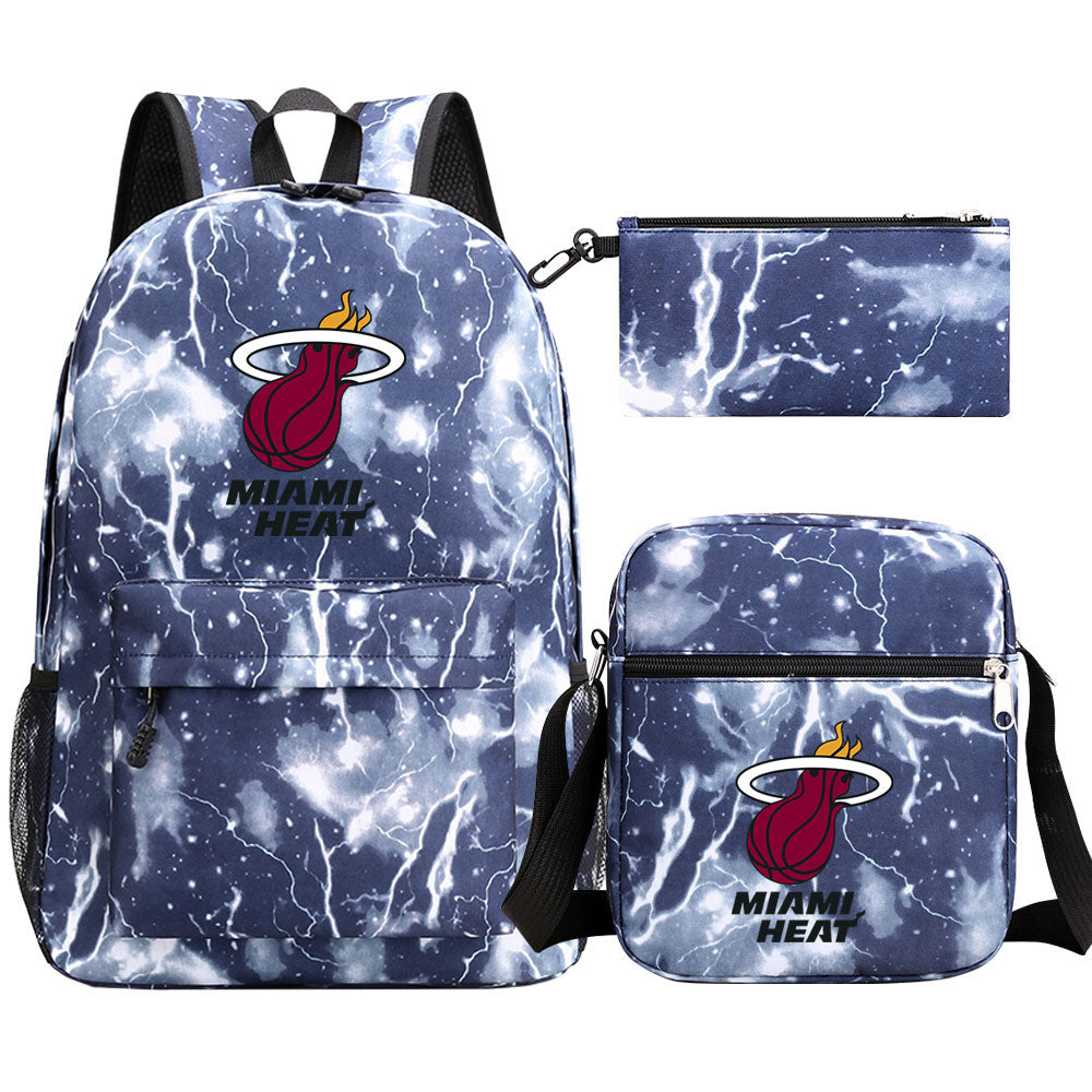 Miami Heat Schoolbag Backpack Shoulder Bag Pencil Bag 3pcs set for Kids Students