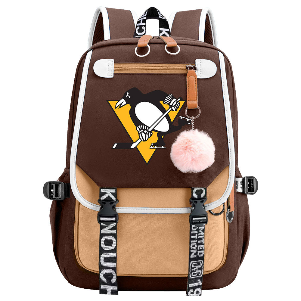 Pittsburgh Penguins Hockey League Waterproof Backpack School Notebook Travel Bag USB Charging