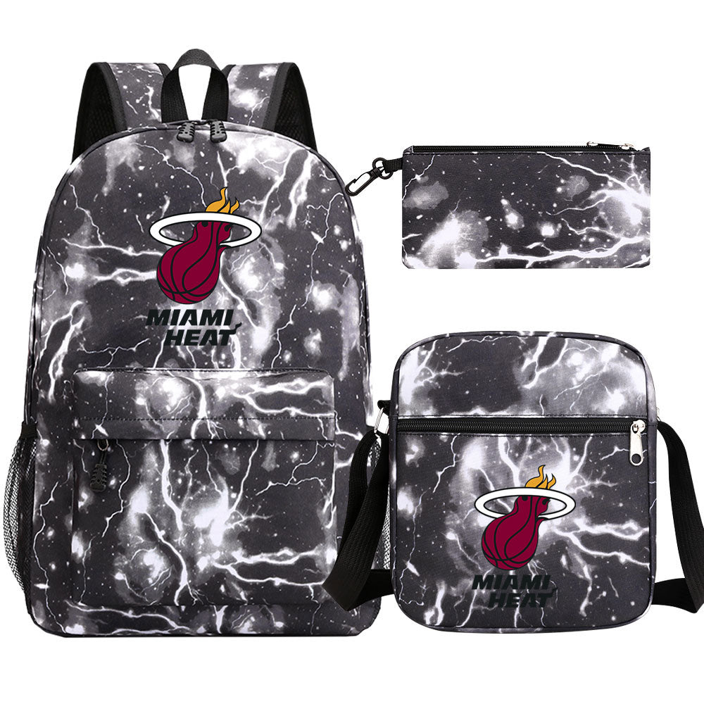Miami Heat Schoolbag Backpack Shoulder Bag Pencil Bag 3pcs set for Kids Students