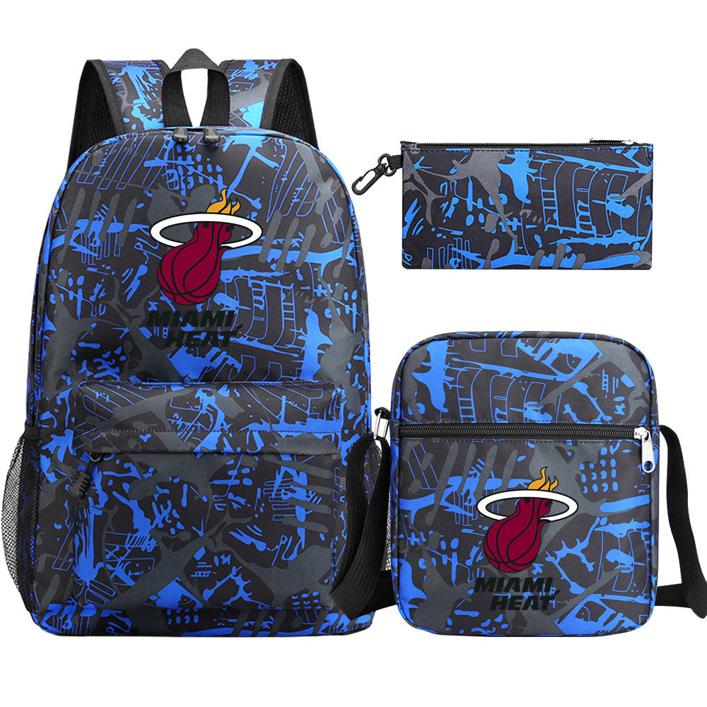 Miami Heat Schoolbag Backpack Shoulder Bag Pencil Bag 3pcs set for Kids Students
