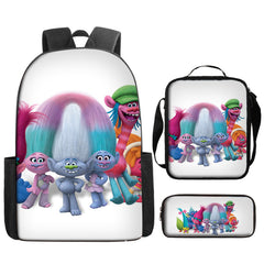 Trolls Full Printed Backpack Schoolbag Travel Notebook Bag Lunch Bag Pencil Bag for Kids Students 3PCS