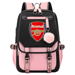 Arsenal Football Club Waterproof Backpack School Notebook Travel Bags USB Charging