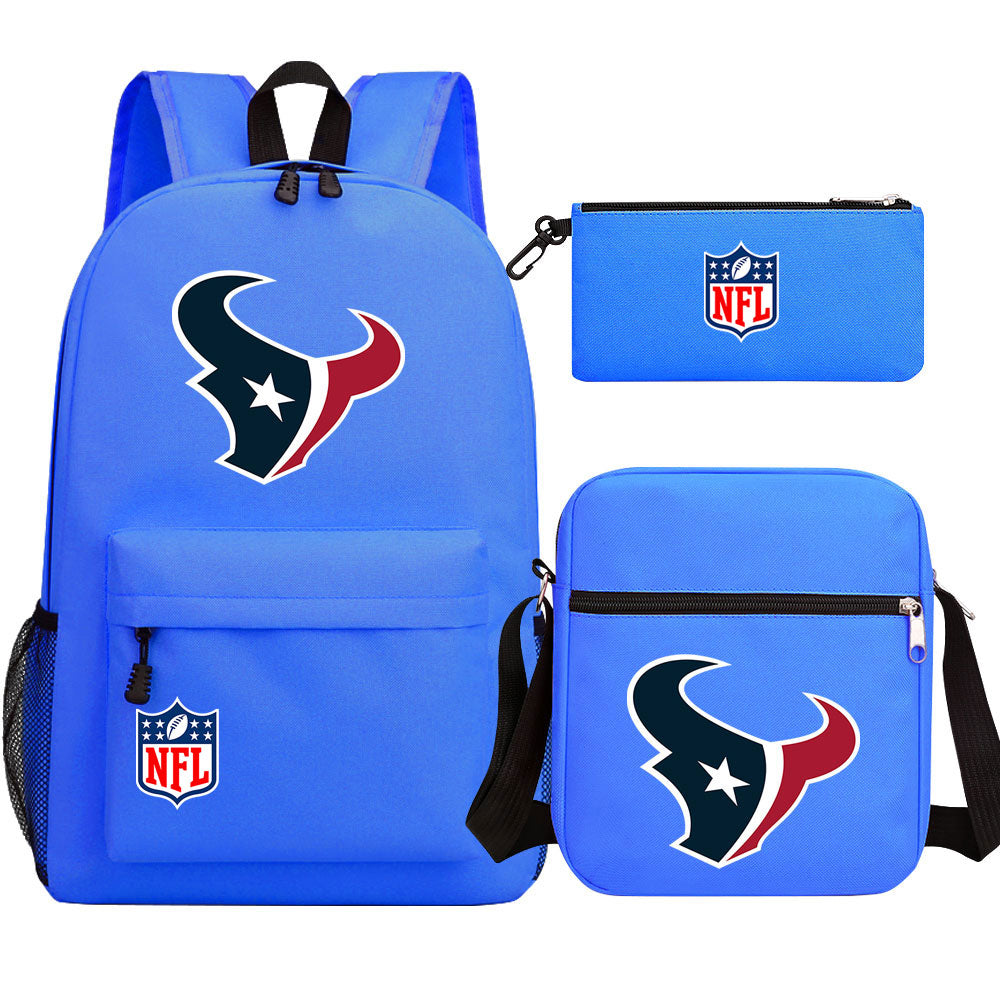 Houston Texans  Football Team Printed Schoolbag Backpack Shoulder Bag Pencil Bag 3pcs set for Kids Students