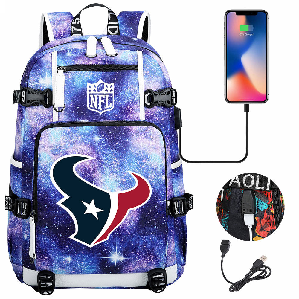 Houston Texans  Football Team USB Charging Backpack School Notebook Travel Bags