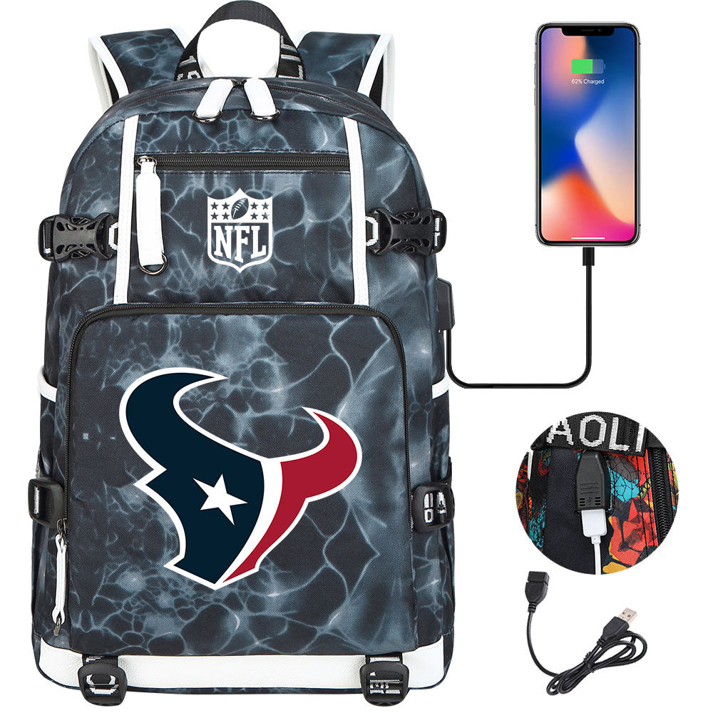 Houston Texans  Football Team USB Charging Backpack School Notebook Travel Bags