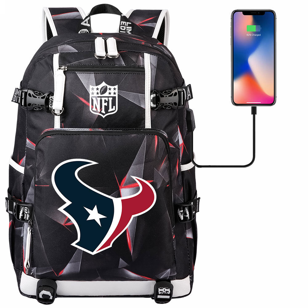 Houston Texans  Football Team USB Charging Backpack School Notebook Travel Bags