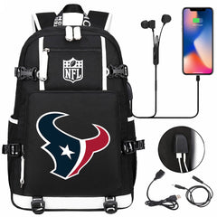 Houston Texans  Football Team USB Charging Backpack School Notebook Travel Bags