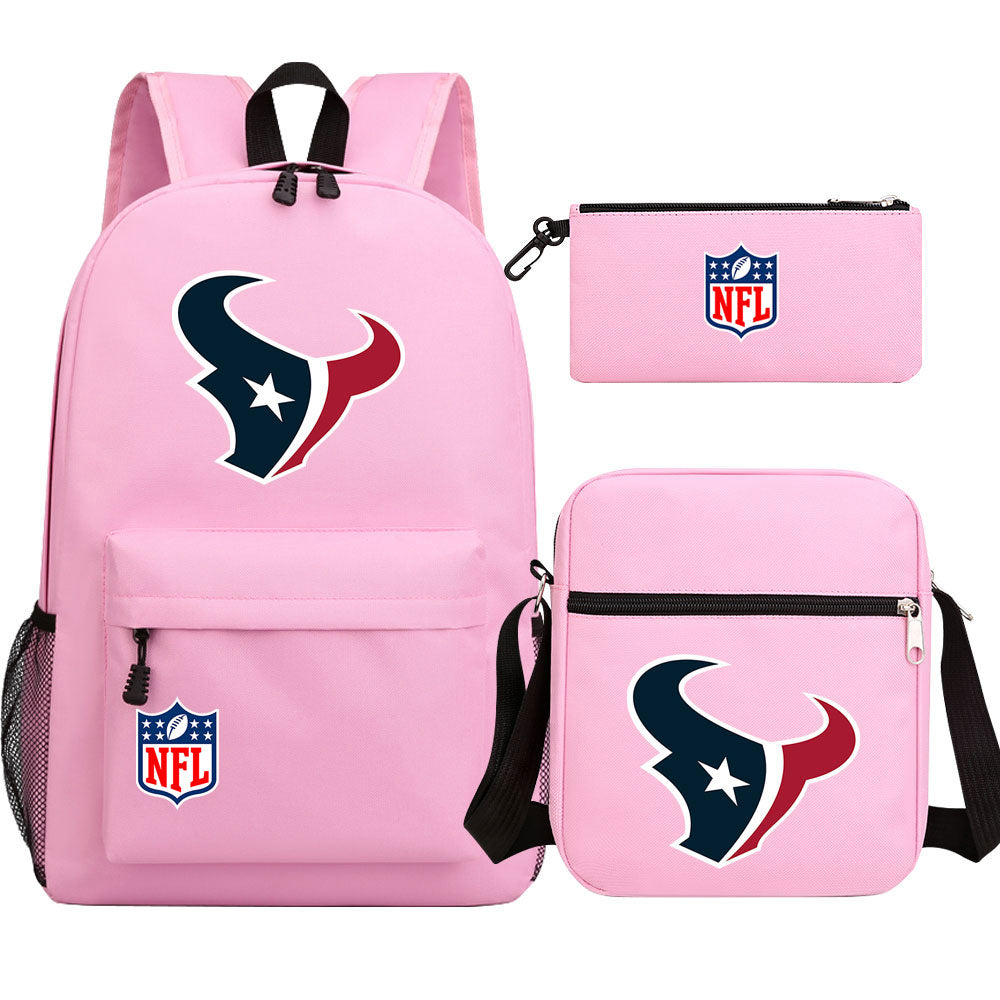 Houston Texans  Football Team Printed Schoolbag Backpack Shoulder Bag Pencil Bag 3pcs set for Kids Students