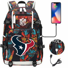 Houston Texans  Football Team USB Charging Backpack School Notebook Travel Bags