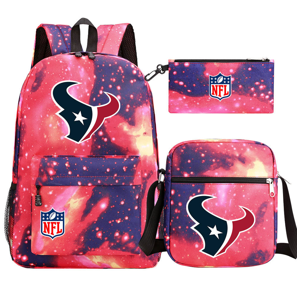 Houston Texans  Football Team Printed Schoolbag Backpack Shoulder Bag Pencil Bag 3pcs set for Kids Students