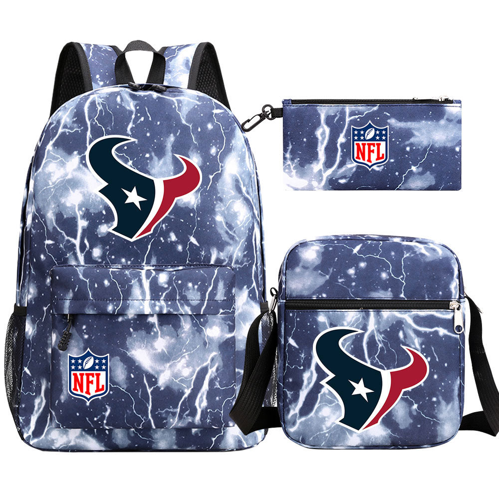 Houston Texans  Football Team Printed Schoolbag Backpack Shoulder Bag Pencil Bag 3pcs set for Kids Students