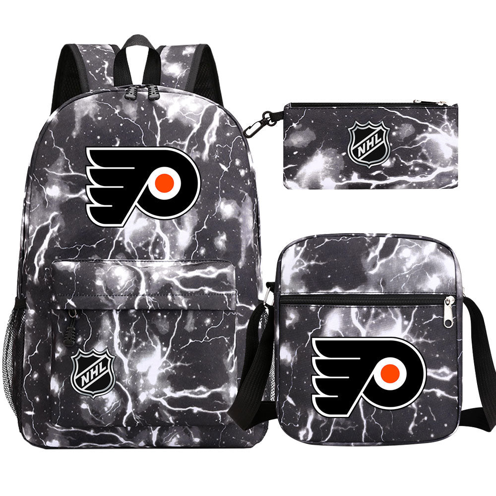 Philadelphia Flyers Hockey League Printed Schoolbag Backpack Shoulder Bag Pencil Bag 3pcs set for Kids Students