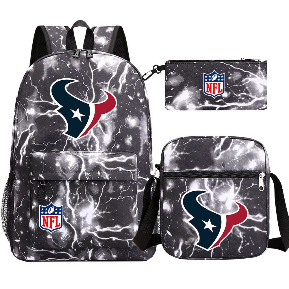 Houston Texans  Football Team Printed Schoolbag Backpack Shoulder Bag Pencil Bag 3pcs set for Kids Students