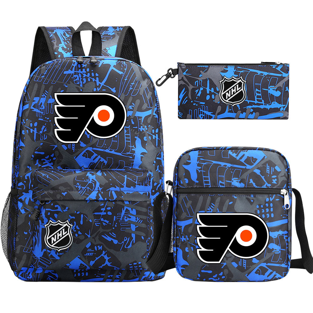 Philadelphia Flyers Hockey League Printed Schoolbag Backpack Shoulder Bag Pencil Bag 3pcs set for Kids Students