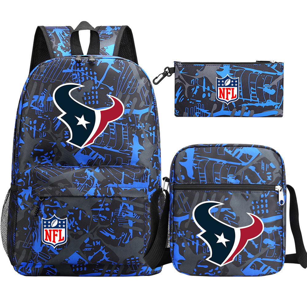 Houston Texans  Football Team Printed Schoolbag Backpack Shoulder Bag Pencil Bag 3pcs set for Kids Students