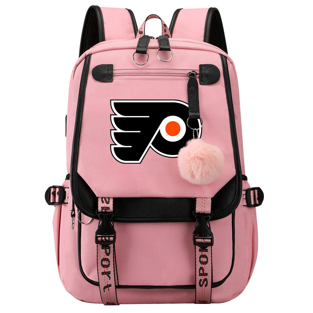 Philadelphia Flyers Hockey League Waterproof Backpack School Notebook Travel Bag USB Charging