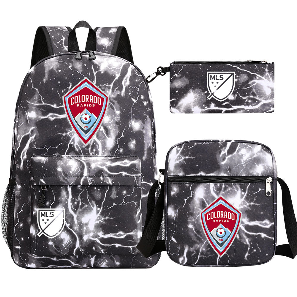 Colorado Soccer Rapids Printed Schoolbag Backpack Shoulder Bag Pencil Bag 3pcs set for Kids Students