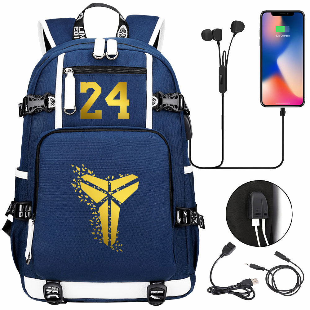 Kobe Basketball Black Mamba  USB Charging Backpack School Notebook Travel Bags