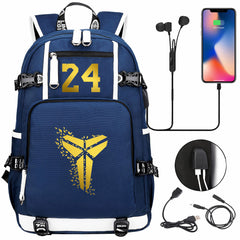 Kobe Basketball Black Mamba  USB Charging Backpack School Notebook Travel Bags