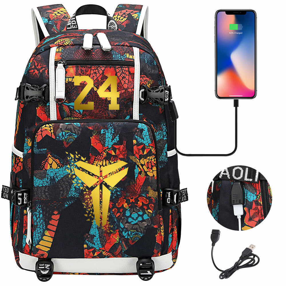 Kobe Basketball Black Mamba  USB Charging Backpack School Notebook Travel Bags