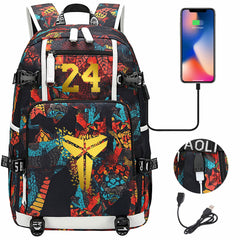 Kobe Basketball Black Mamba  USB Charging Backpack School Notebook Travel Bags
