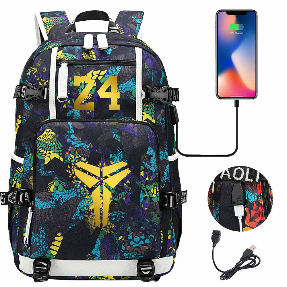 Kobe Basketball Black Mamba  USB Charging Backpack School Notebook Travel Bags