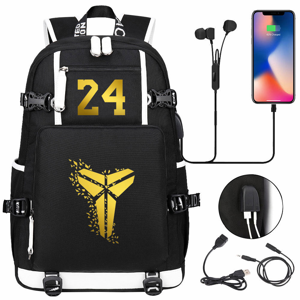 Kobe Basketball Black Mamba  USB Charging Backpack School Notebook Travel Bags