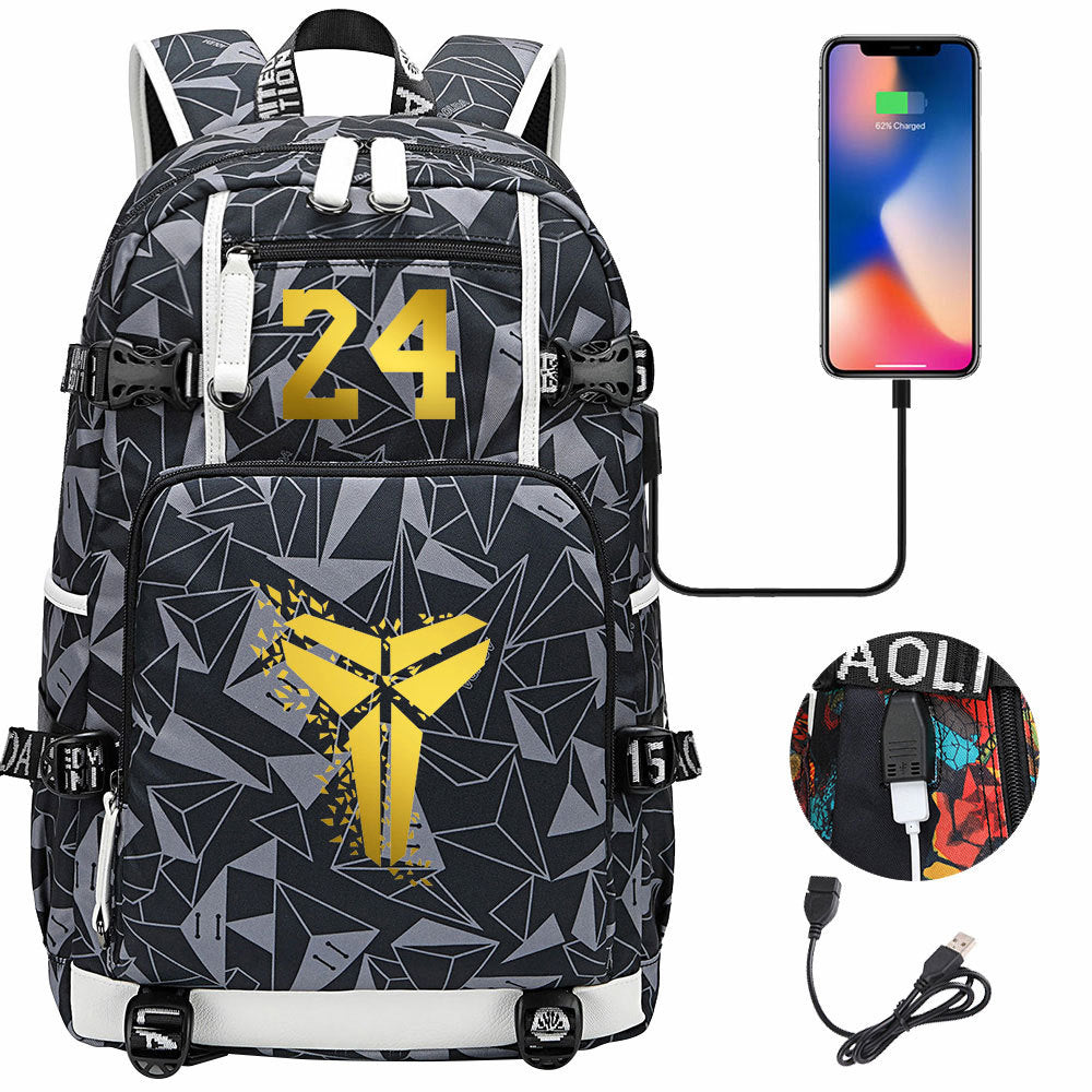 Kobe Basketball Black Mamba  USB Charging Backpack School Notebook Travel Bags