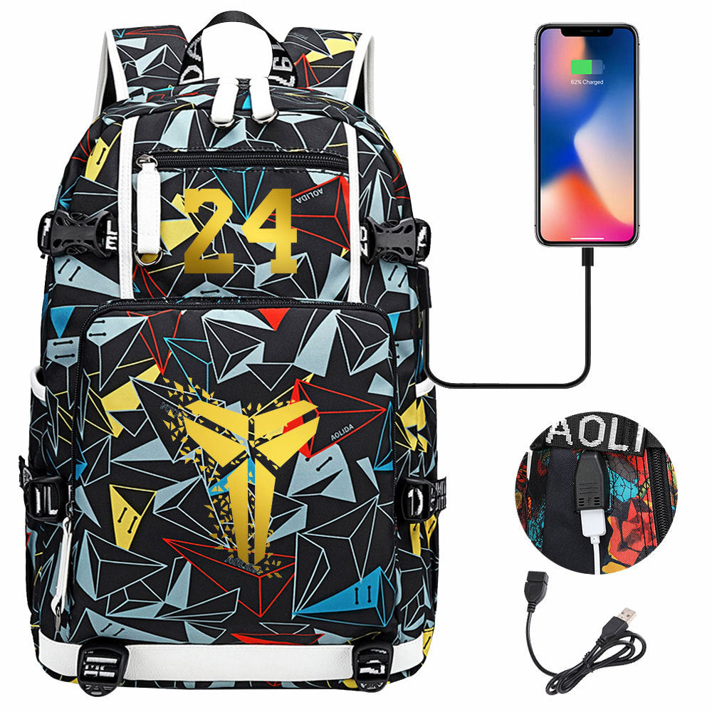 Kobe Basketball Black Mamba  USB Charging Backpack School Notebook Travel Bags