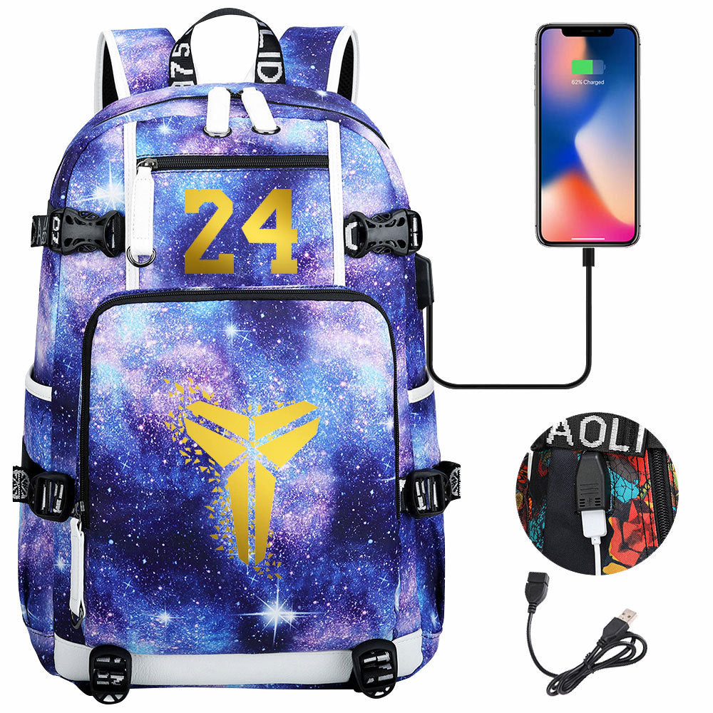 Kobe Basketball Black Mamba  USB Charging Backpack School Notebook Travel Bags
