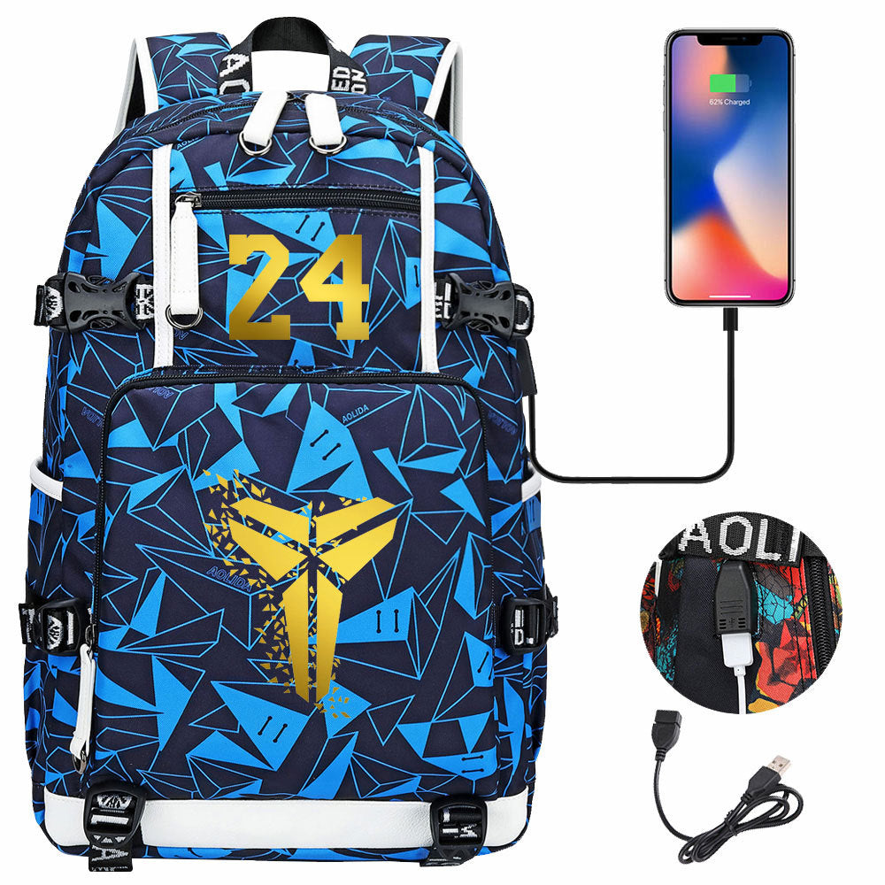 Kobe Basketball Black Mamba  USB Charging Backpack School Notebook Travel Bags
