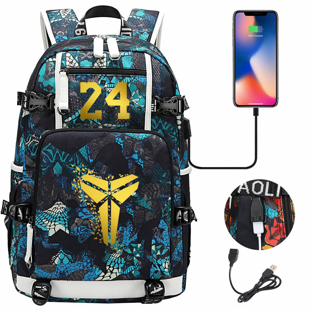 Kobe Basketball Black Mamba  USB Charging Backpack School Notebook Travel Bags