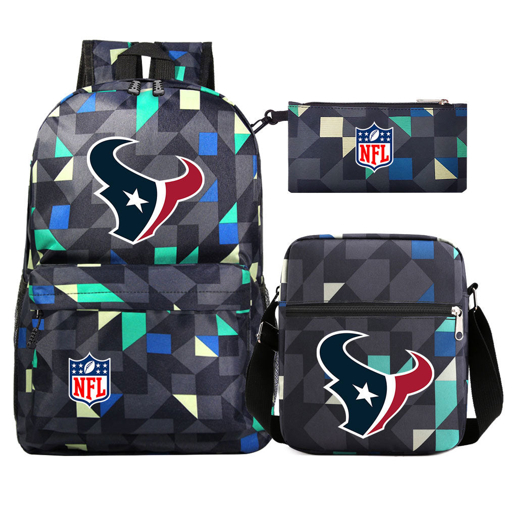 Houston Texans  Football Team Printed Schoolbag Backpack Shoulder Bag Pencil Bag 3pcs set for Kids Students