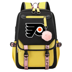 Philadelphia Flyers Hockey League Waterproof Backpack School Notebook Travel Bag USB Charging