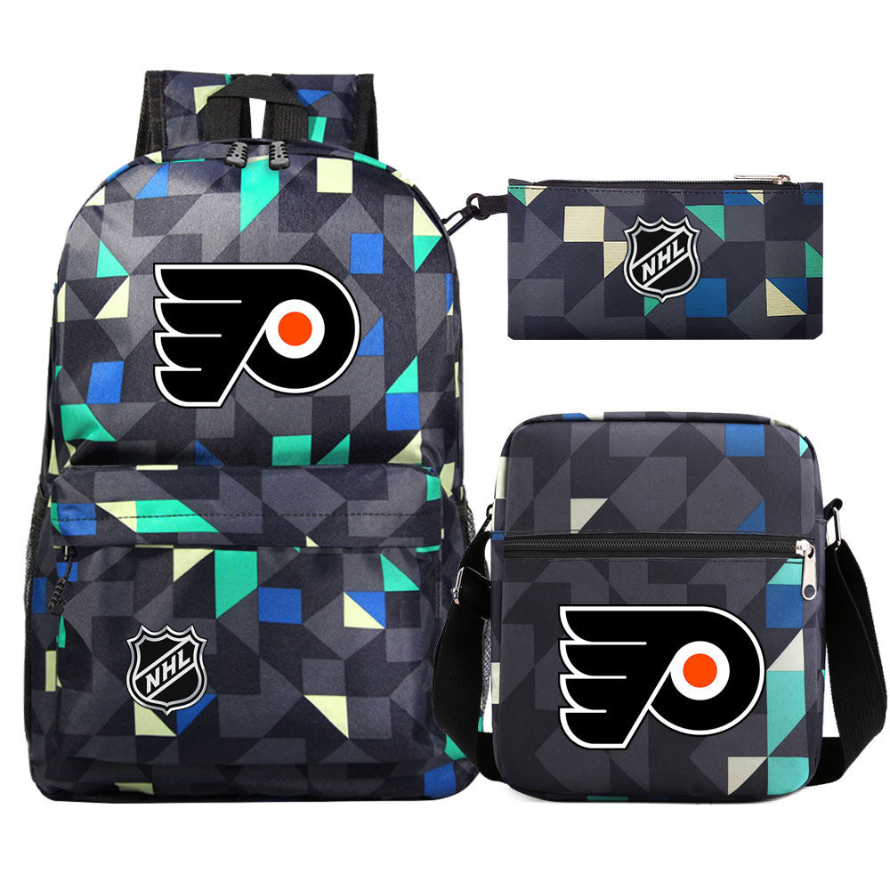 Philadelphia Flyers Hockey League Printed Schoolbag Backpack Shoulder Bag Pencil Bag 3pcs set for Kids Students