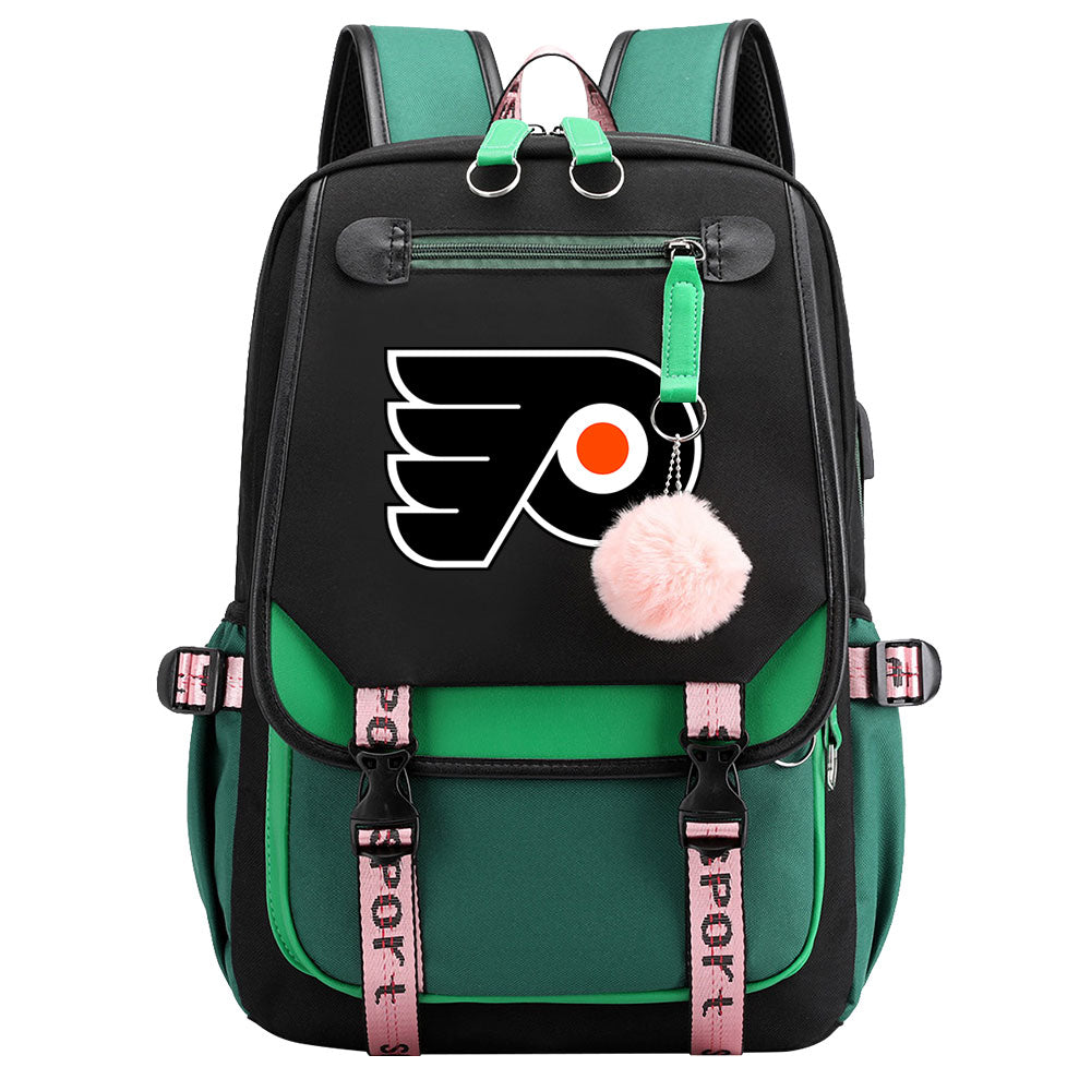 Philadelphia Flyers Hockey League Waterproof Backpack School Notebook Travel Bag USB Charging